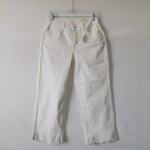 NWT St. John's Bay Womens White Mid Rise Raw Cuff Denim Cropped Jeans Size 4